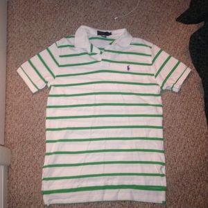 green and white striped polo tshirt