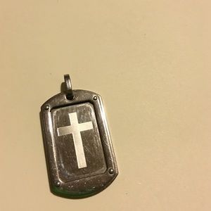 Silver dog tag style cross pendant