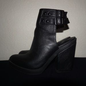 Open back heeled booties