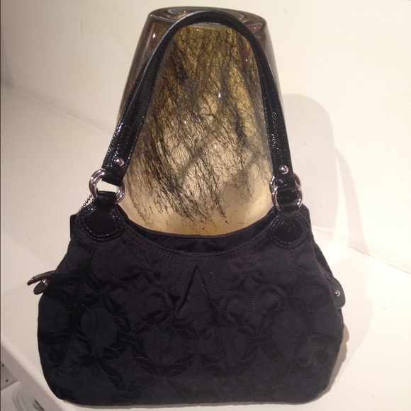 Coach mini purse patent leather trim EUC