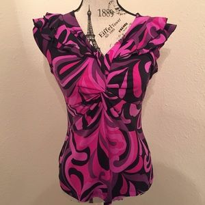 Abstract top with ruffled capped sleeves