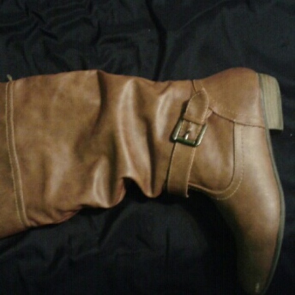 Brown buckle knee boots