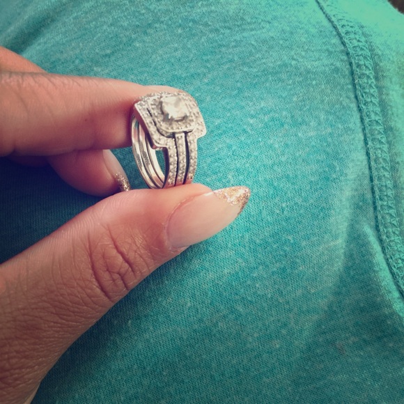 Silver CZ wedding ring set size 7