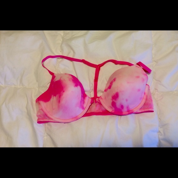 Pink front clip t-back bra 36B tie dye