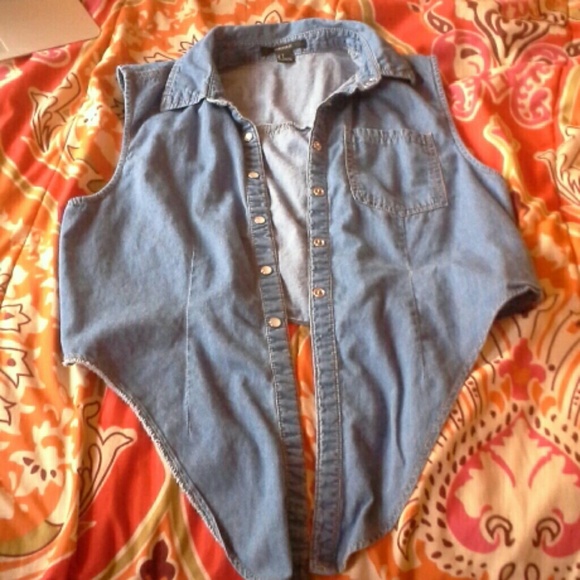 F21 Twist-Tie Denim Vest - Picture 1 of 3