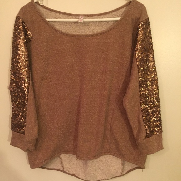 Exhilaration Brown Sweater with sequence Sleeves