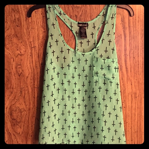 Aqua tank top with black crosses