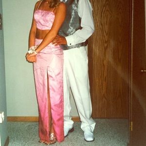 Two Piece Coral Ombre Prom Dress