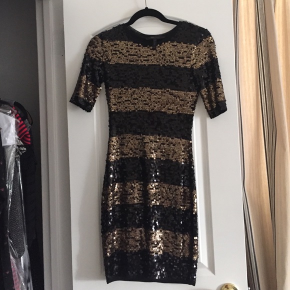 BCBG sequin striped gold and black dress XXS