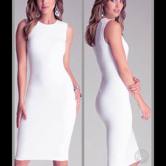 Bebe White Bodycon Midi Dress - New With Both Tags