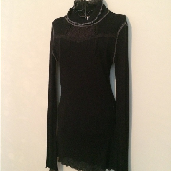 Free People Knit Mock Neck Top with Lace