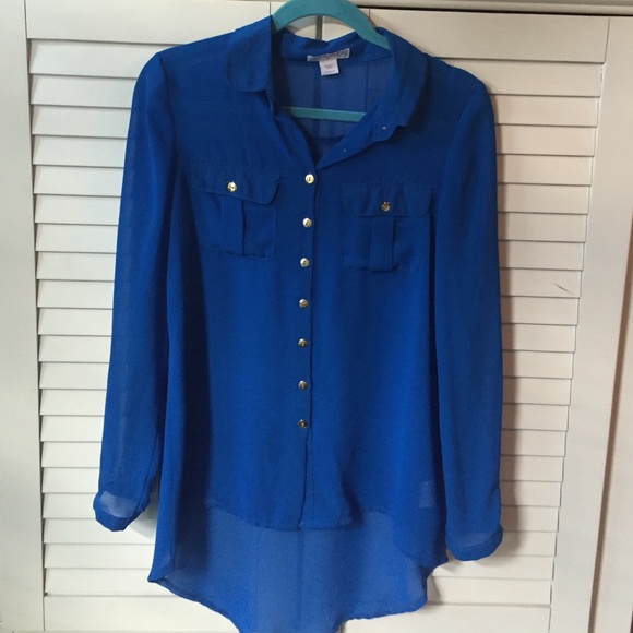 Cotton On Tops - Blue Chiffon Button Down