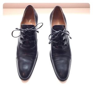 Black lace up bootie heels