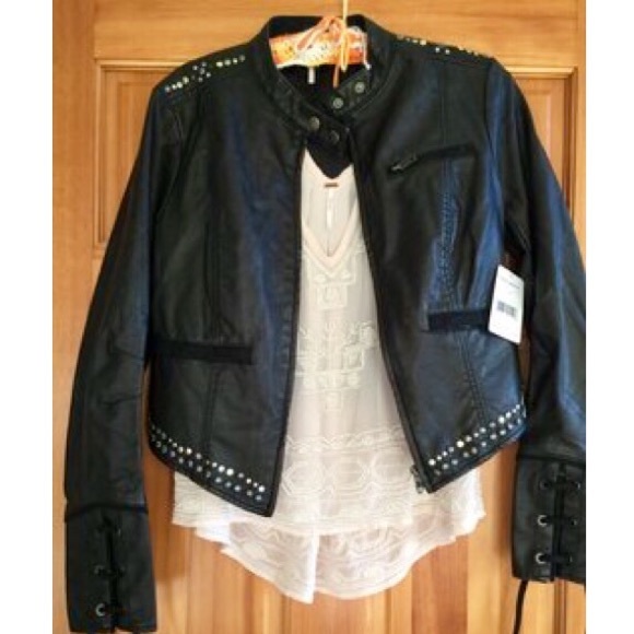 NEVER WORN Free People Studded Faux Leather Jacket