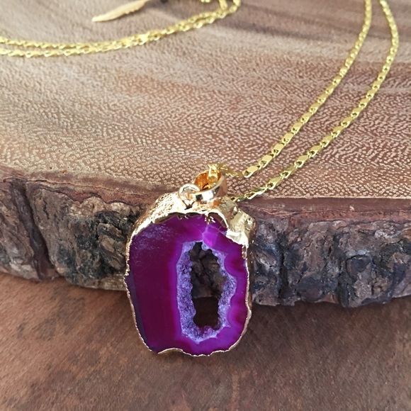 💜bundled Natural Druzy gold necklace - Picture 2 of 3