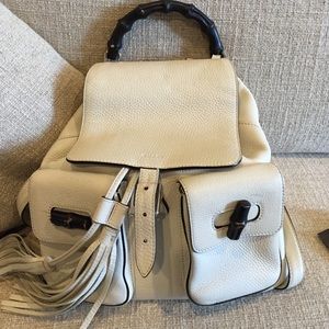 Gucci bamboo handle white backpack