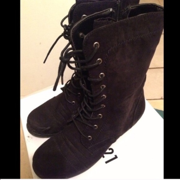 Black suede combat boots