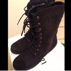 Black suede combat boots
