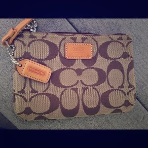 Coach tan logo canvas wristlet