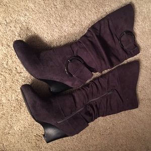 Tall dark grey wedge boots