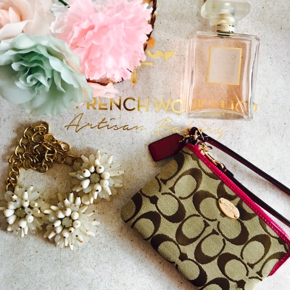 Cranberry/khaki Coach Wristlet