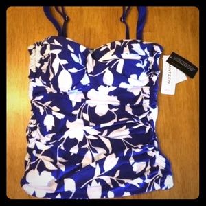 BOGO NWT Jantzen Tankini Top Blue Floral Shirred