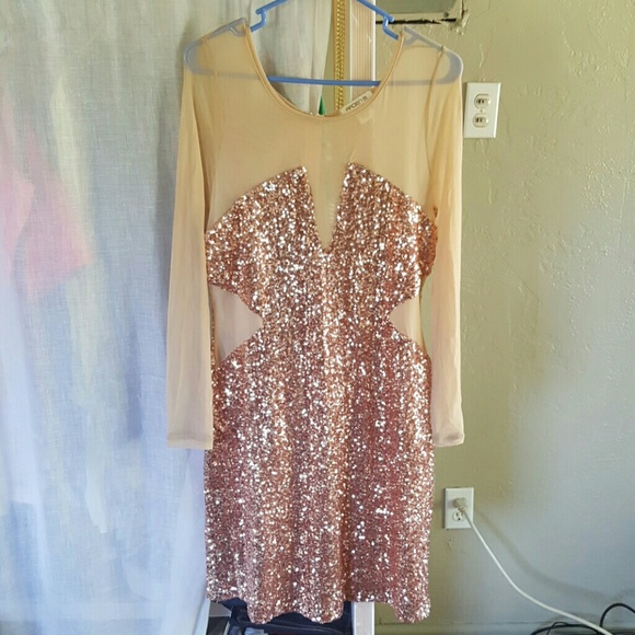 Rose gold sequin long sleeve dress