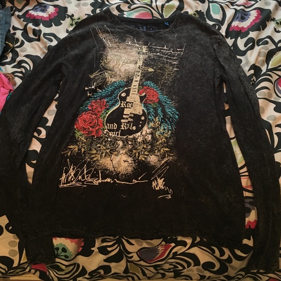 XL Rock and Roll Cowgirl Black Long Sleeve Shirt!
