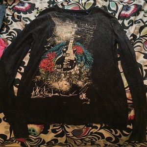 XL Rock and Roll Cowgirl Black Long Sleeve Shirt!