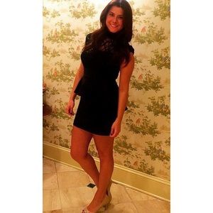 Black lace, peplum dress. Slightly open back