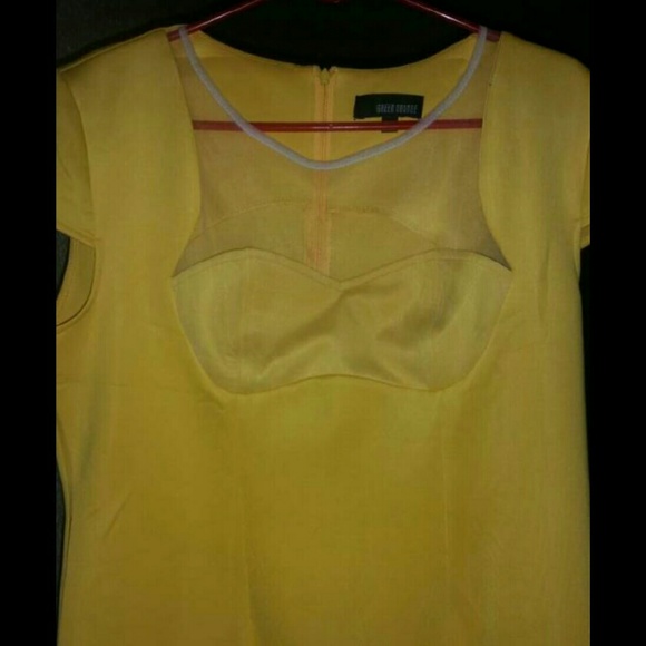 Yellow fitted dress with top mesh