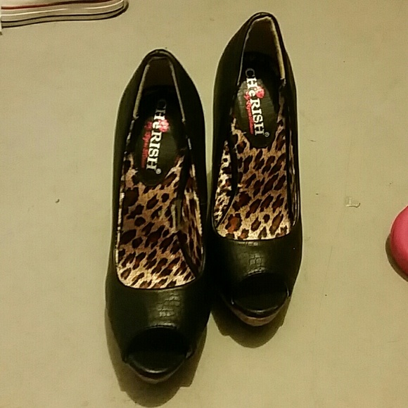 Black peep toe high heels