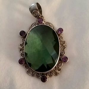 Stunning amethyst  and green stone pendant.