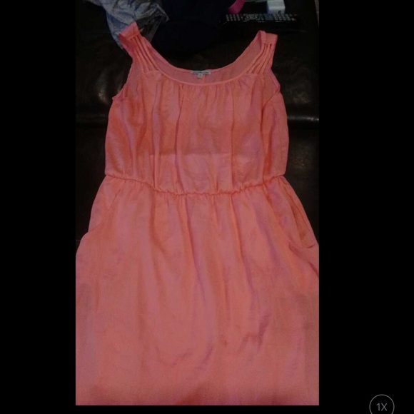 Neon orange elastic waist dress