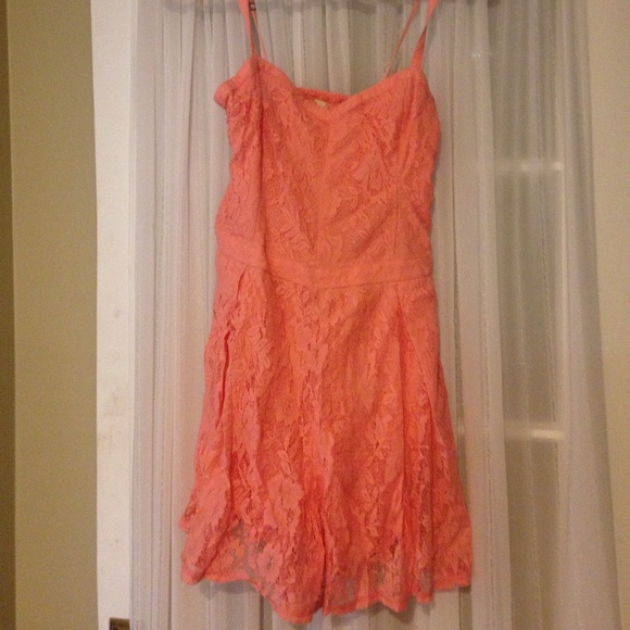 Structured Lace Romper coral