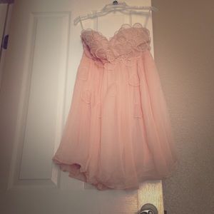 Peach chiffon formal strapless dress with petals!