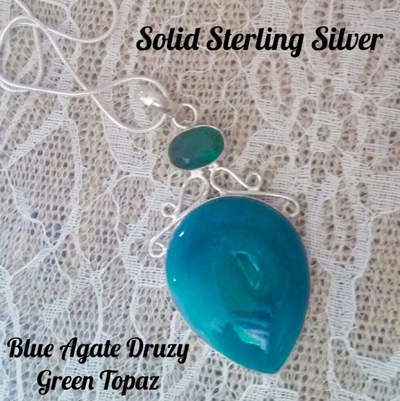 ❌DONATED Sterling Silver Agate Druzy Necklace - Picture 1 of 4