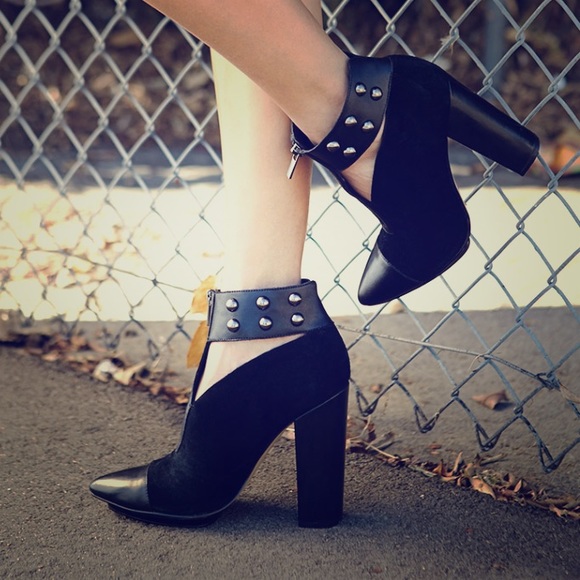 Forever 21 Shoes - Cutout studded leather & suede heels