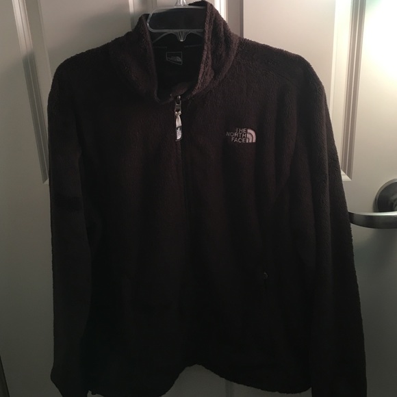 Brown fuzzy north face jacket