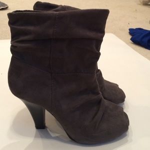 Suede bootie heels gray size 10