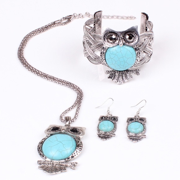 Jewelry - Set of Turquoise Owl Necklace, Bangle, & Earrings