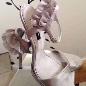 Silver Ruffled Heeled Open Toe Heels