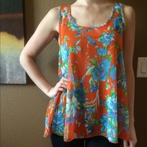 Cute orange floral sheer summer top