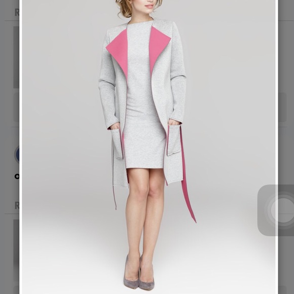 Pink and grey front tie coat