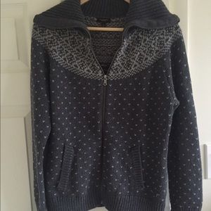 TALBOTS knitted grey and white zip-up sweater