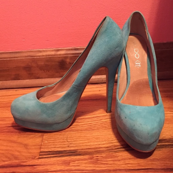 ALDO swede teal heels - Picture 1 of 2