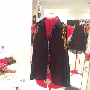 Sheer black top with gold studs size small