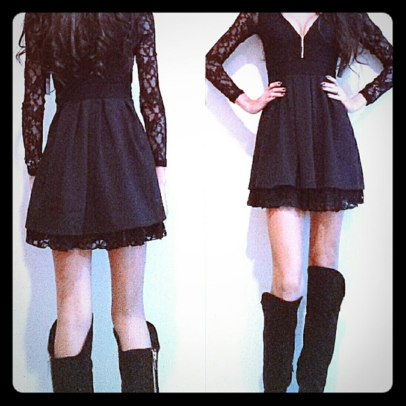 Black Lace Flare Dress by Guess - Picture 1 of 2