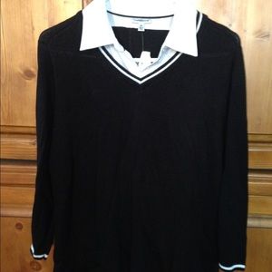 Lightweight pullover sweater, w/collar/cuff detail