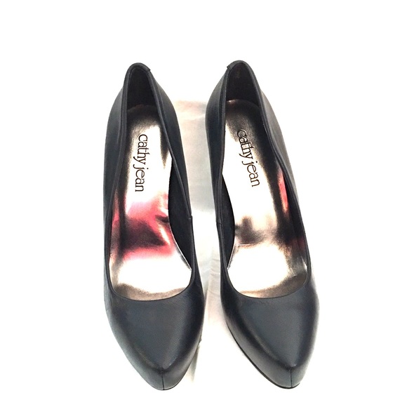 Cathy Jean Black leather stilettos.